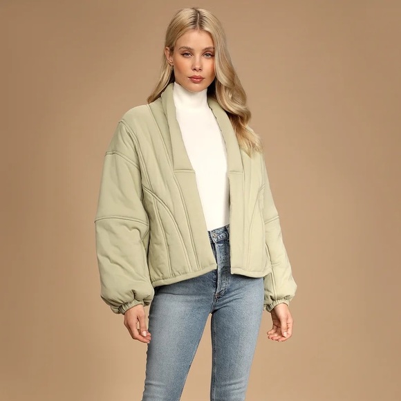 Lulus Jackets & Blazers - NEW Cozy Winter Sage Green Puffer Jacket